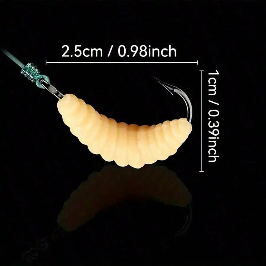 30pcs Rubber Maggot Fishing Lures with Hooks, 22mm Artificial Baits for Trout, Sunfish, Bluegill, Carp & Freshwater Fishing, Soft Bait Bulk Set
