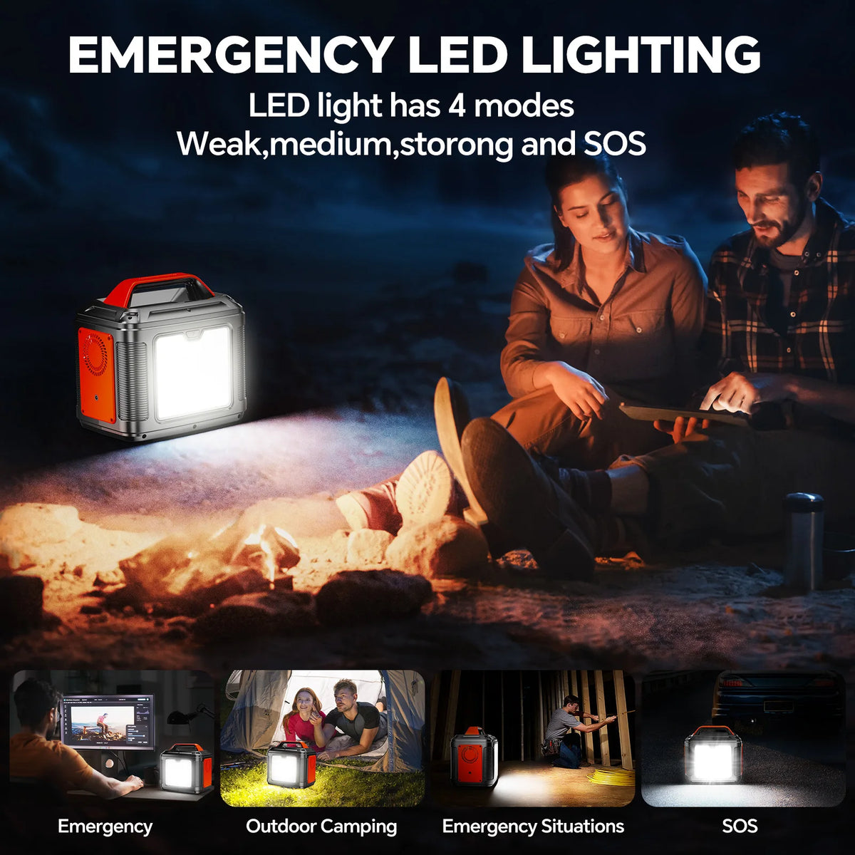 300W Portable Power Station, 296Wh 80000mAh Camping Solar Generator, Emergency Lithium Battery Outages, Black (with Solar Panel)