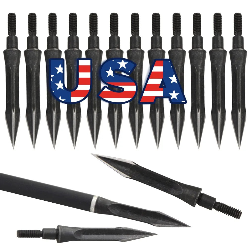 12pcs Hunting Arrowhead General Thread High Carbon Steel Arrow Head for Outdoor Archery Shooting Hunt Target Broadhead