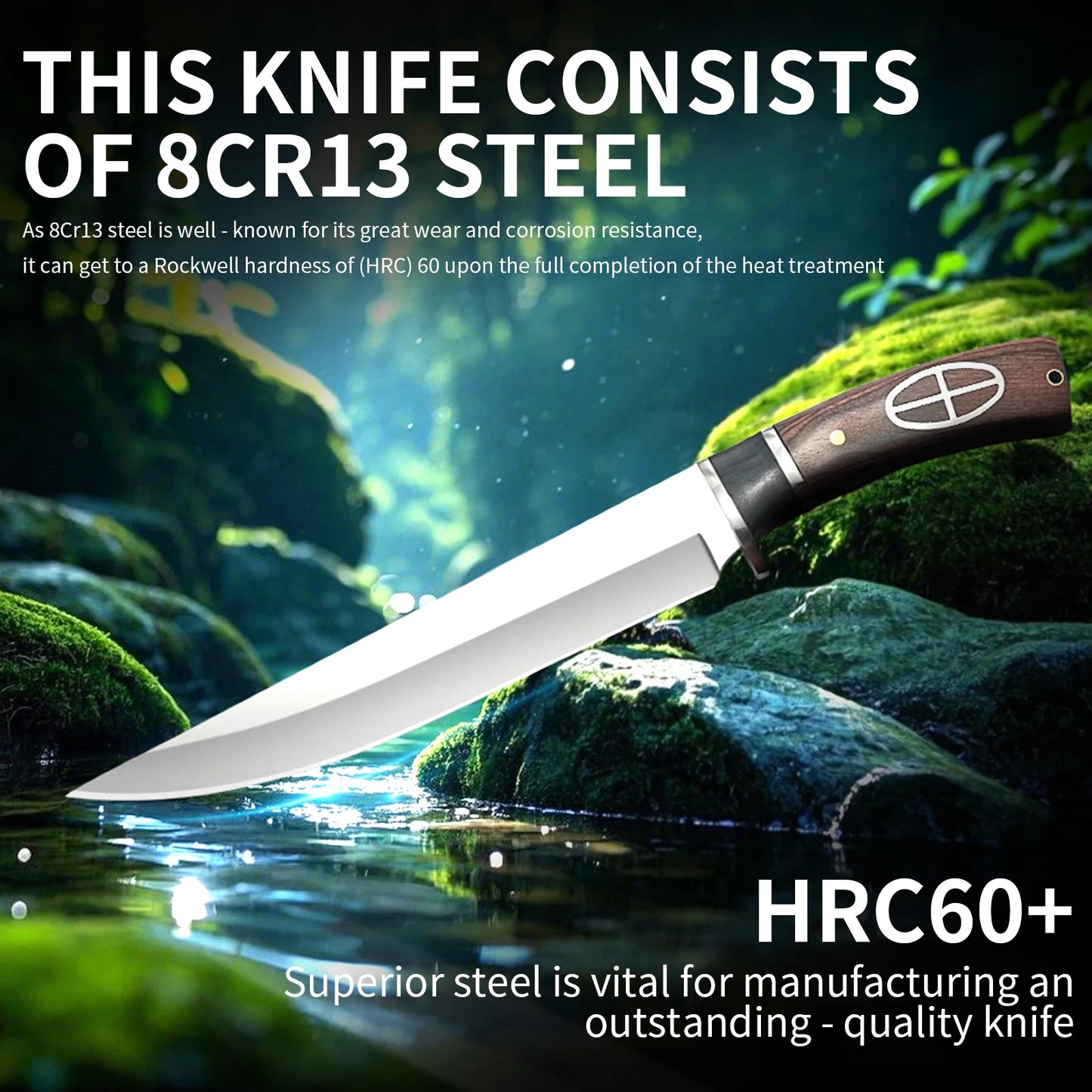 Outdoor Portable Straight Knife with Wooden Handle, Camping Knife, Stainless Steel Fishing Knife, Hiking Knife, Men's Cutter, Multifunctional Straight Knife, Ideal Gift for Men.