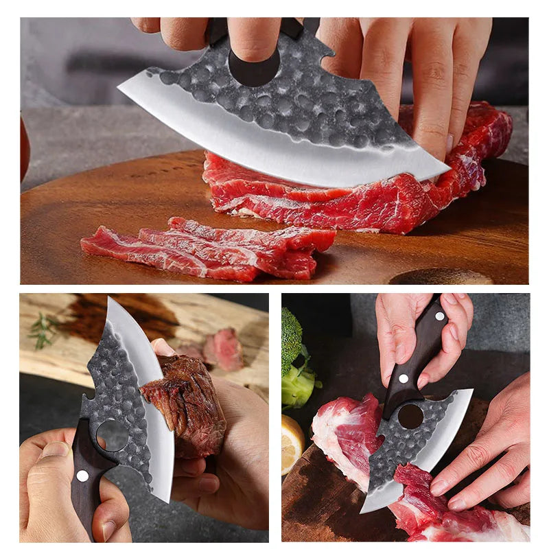 2PCS Kitchen Chef Knife Set Stainless Steel Kitchen Convenience Multipurpose Knife Professional Vegetable Chopper Boning Knife Barbecue Knife Fish Knife Cheese Pizza Small Pocket Knife with Sheath Wood Handle for Camping Knif