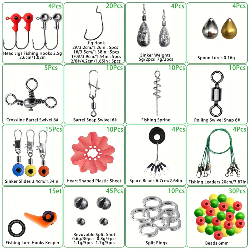 187pcs Ultimate Fishing Kit Set - Complete Tackle Box with Premium Fish Hooks, Bait Parts, Sinkers, and More