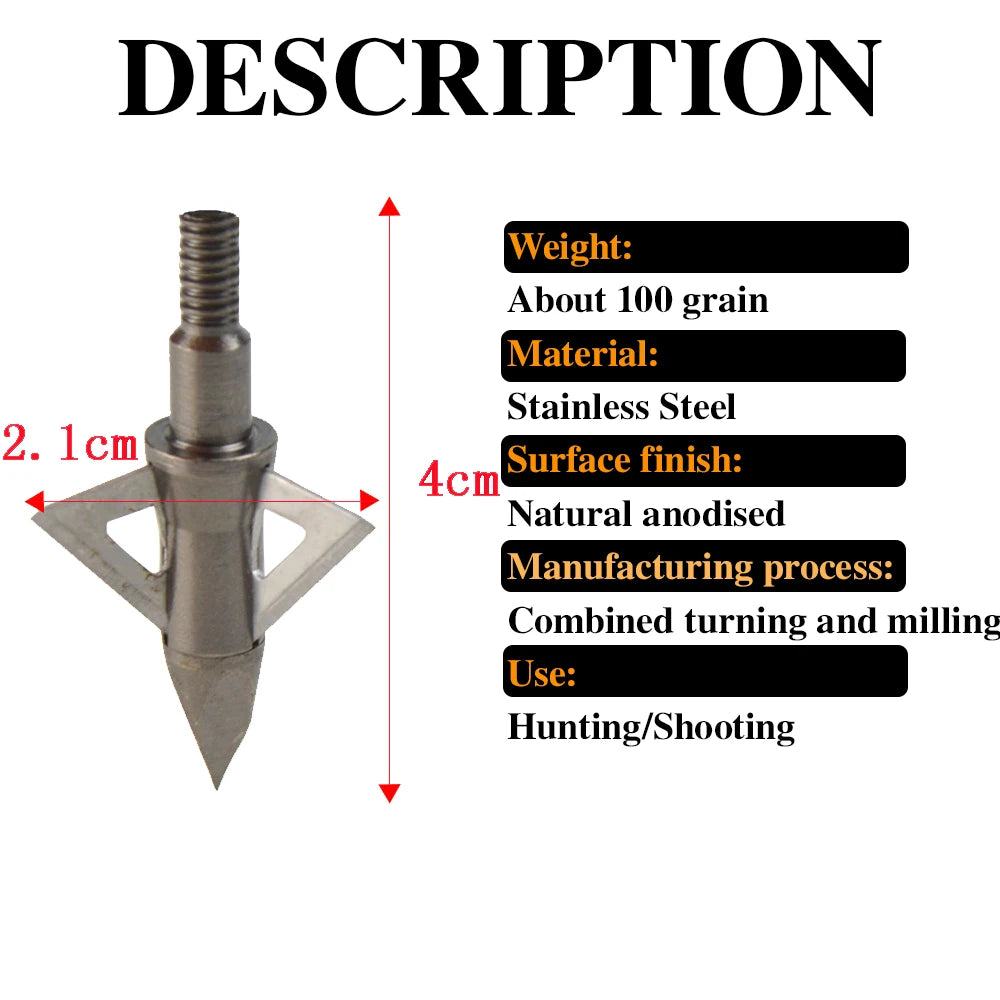 12pcs Stainless Steel 3 Blades Broadheads 100 Grain Arrowheads Archery Hunting Arrow Tips Bow Shooting Target Point Accessories