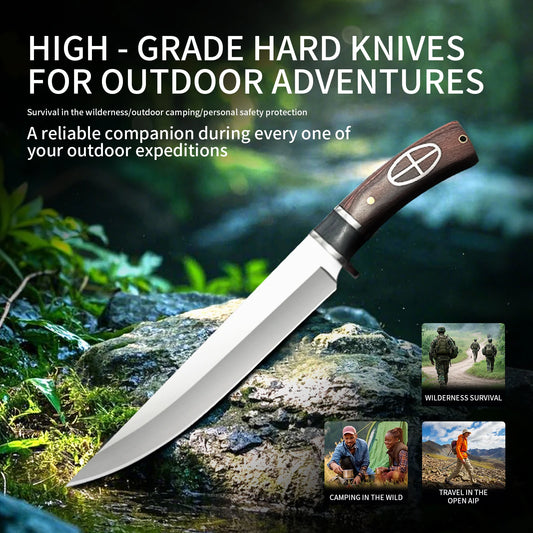 Outdoor Portable Straight Knife with Wooden Handle, Camping Knife, Stainless Steel Fishing Knife, Hiking Knife, Men's Cutter, Multifunctional Straight Knife, Ideal Gift for Men.
