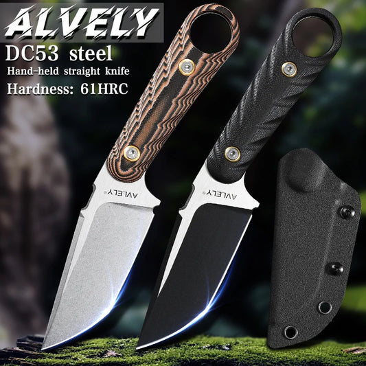 High-quality DC53 steel fixed blade, portable straight-edge knife, G10 handle, K-type sheath set—an EDC utility knife for outdoor camping, hiking, fishing, and everyday convenience