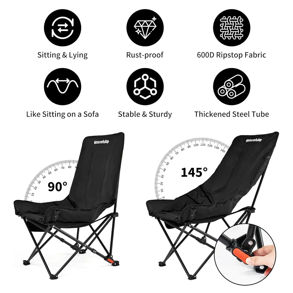 Naturehike Sea Star Recliner Outdoor Folding High Back Moon Chair 2-Position Adjustable Portable Camping Chair for Relaxing Foldable Leisure