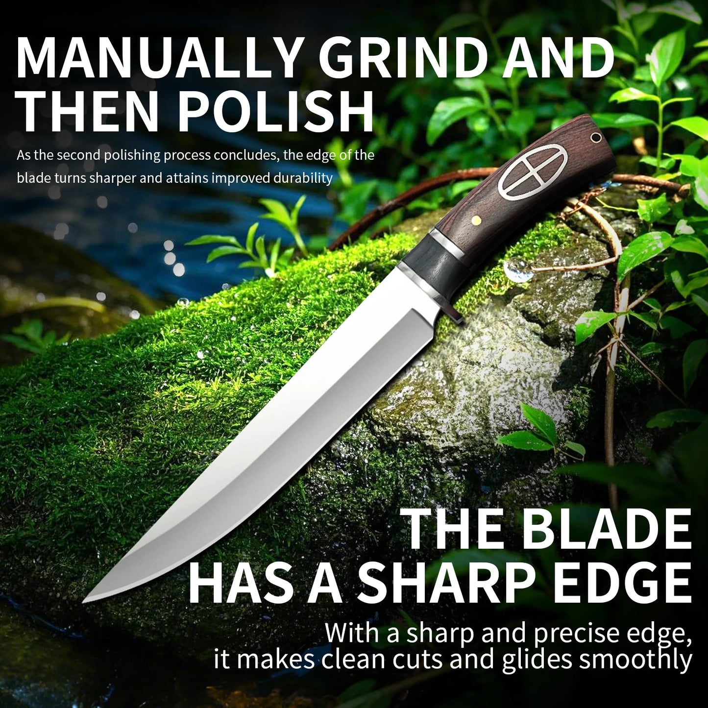 Outdoor Portable Straight Knife with Wooden Handle, Camping Knife, Stainless Steel Fishing Knife, Hiking Knife, Men's Cutter, Multifunctional Straight Knife, Ideal Gift for Men.