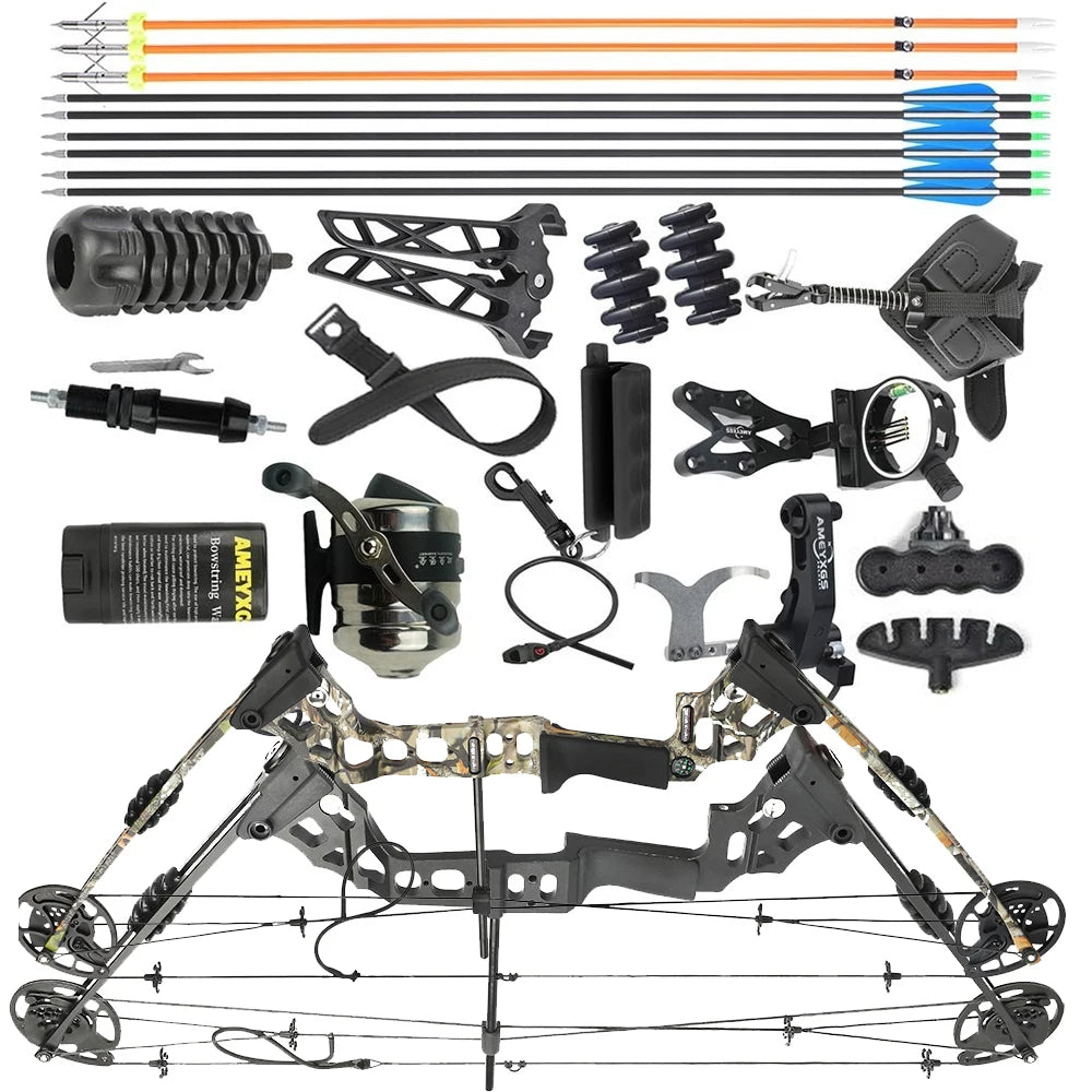 Archery Compound Bow 20-70lbs Adjustable 320FPS 80% Let-off Right Left Hand for Hunting Fishing Target Shooting Sports