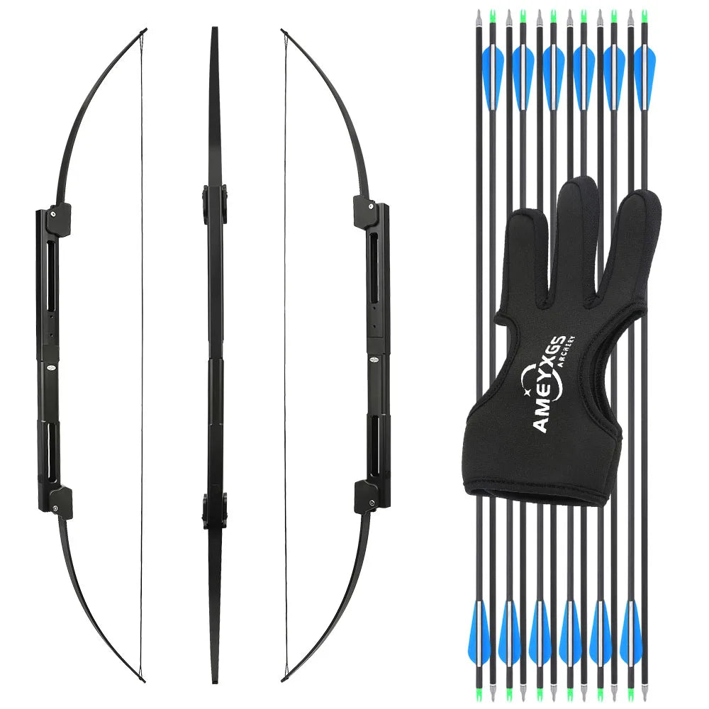 58inch Folding Recurve Bow 35lbs Aluminum Riser Left Right Hand Portable Archery Bow for Outdoor Target Shooting and Hunting Sports