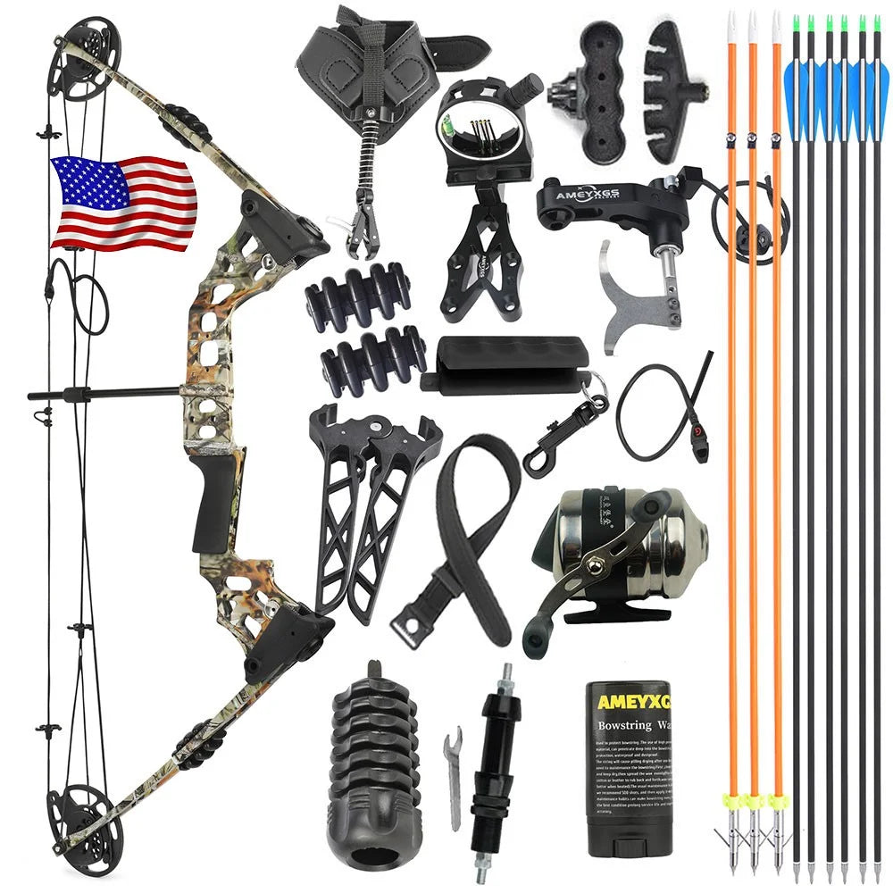 Archery Compound Bow 20-70lbs Adjustable 320FPS 80% Let-off Right Left Hand for Hunting Fishing Target Shooting Sports