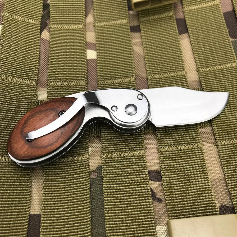 Portable Pocket Folding Knife 5CR13MOV Blade Wood + Stainless Steel Handle Outdoor Hiking Camping Fishing Survival Multi-function Tool