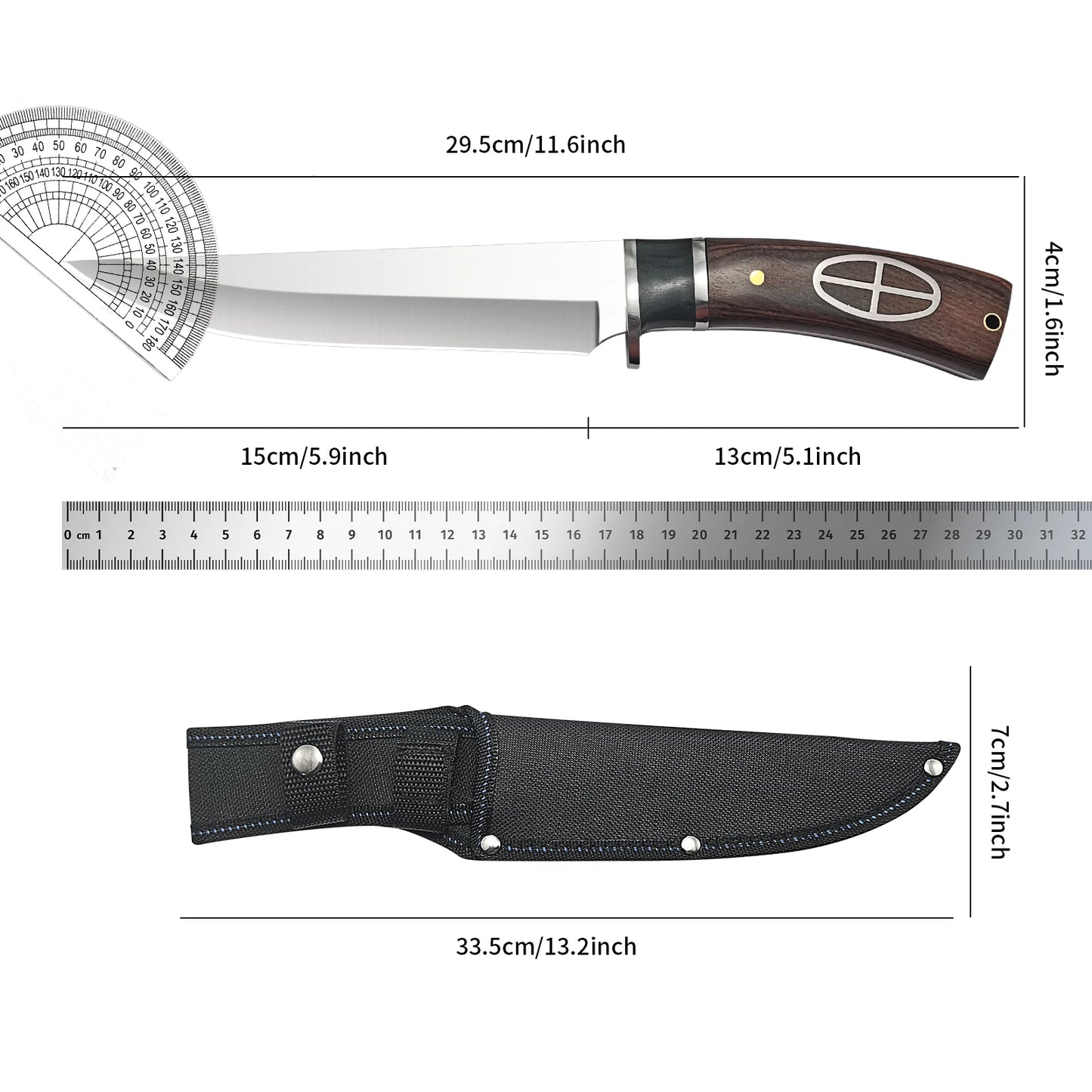 Outdoor Portable Straight Knife with Wooden Handle, Camping Knife, Stainless Steel Fishing Knife, Hiking Knife, Men's Cutter, Multifunctional Straight Knife, Ideal Gift for Men.