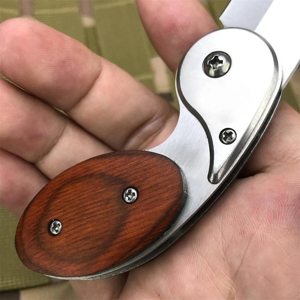 Portable Pocket Folding Knife 5CR13MOV Blade Wood + Stainless Steel Handle Outdoor Hiking Camping Fishing Survival Multi-function Tool