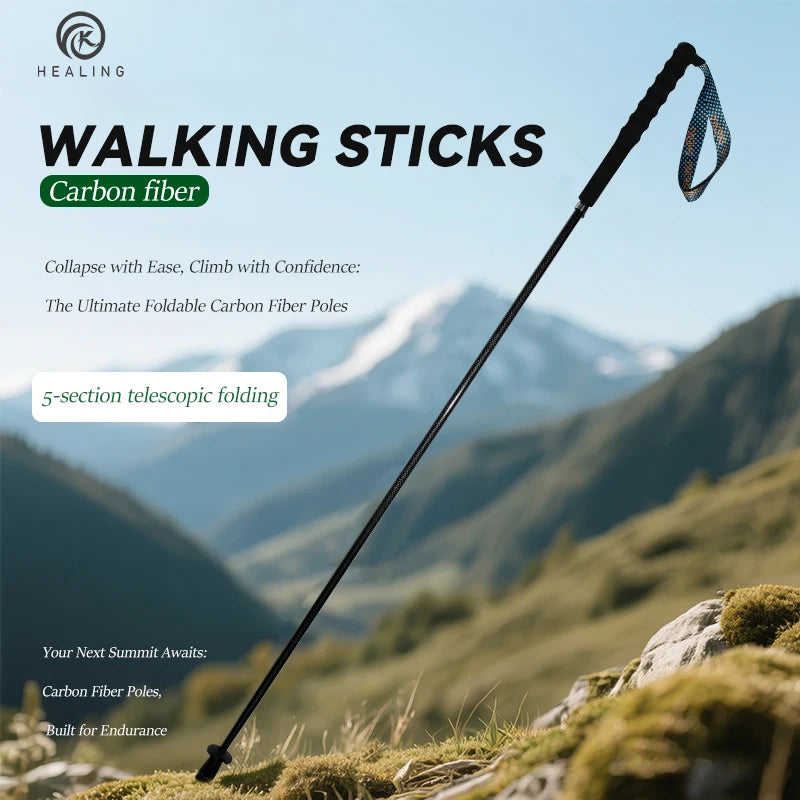 Carbon City Walking Running Sticks Lightweight T800 Carbon Fiber Collapsible Telescopic Pole Hiking Cane Trekking Poles