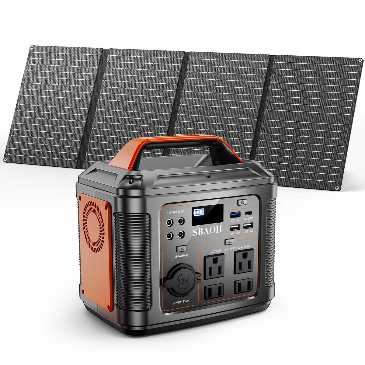300W Portable Power Station, 296Wh 80000mAh Camping Solar Generator, Emergency Lithium Battery Outages, Black (with Solar Panel)