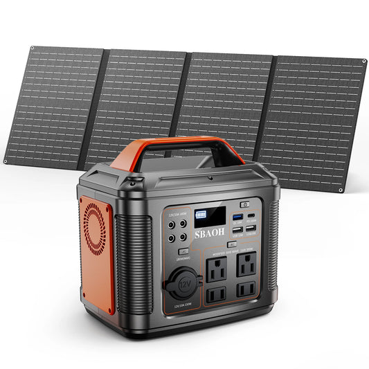 300W Portable Power Station, 296Wh 80000mAh Camping Solar Generator, Emergency Lithium Battery Outages, Black (with Solar Panel)