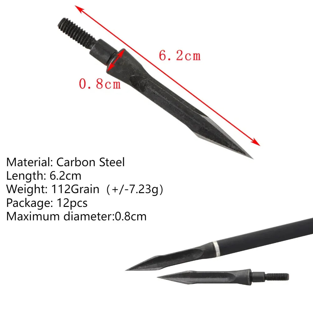12pcs Hunting Arrowhead General Thread High Carbon Steel Arrow Head for Outdoor Archery Shooting Hunt Target Broadhead