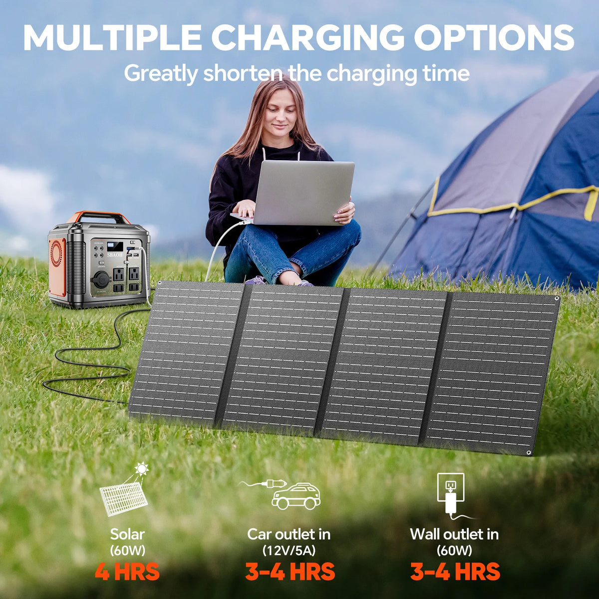300W Portable Power Station, 296Wh 80000mAh Camping Solar Generator, Emergency Lithium Battery Outages, Black (with Solar Panel)