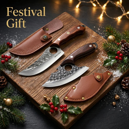 2PCS Kitchen Chef Knife Set Stainless Steel Kitchen Convenience Multipurpose Knife Professional Vegetable Chopper Boning Knife Barbecue Knife Fish Knife Cheese Pizza Small Pocket Knife with Sheath Wood Handle for Camping Knif