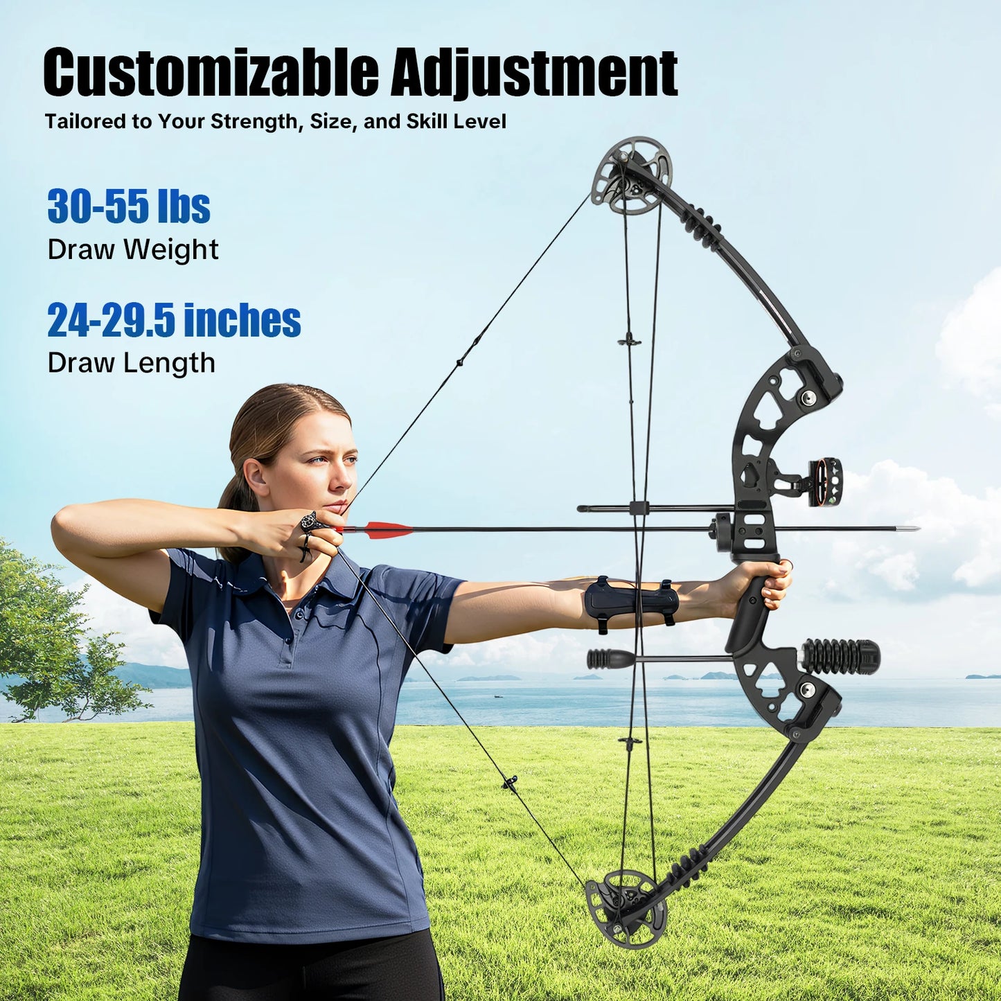 Compound Bow for Adults Right Hand with 12 Arrows and Hunting Kit Draw weight and cams Fully Adjustable for Hunting Training