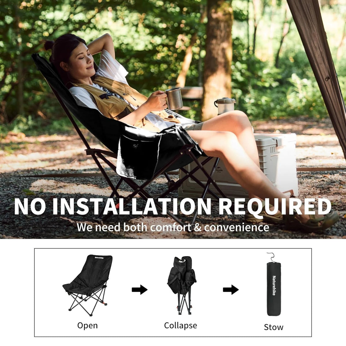 Naturehike Sea Star Recliner Outdoor Folding High Back Moon Chair 2-Position Adjustable Portable Camping Chair for Relaxing Foldable Leisure