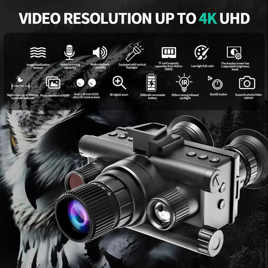 9157 Night Vision Device Binocular Single Tube With Tactical Light Supports Head-Mounted Infrared 4k Uhd 48mp Head Mounted Tactical Telescope Goggles, 8x Zoom,600m Infrared Night Vision Binoculars Hunting Trail Camera