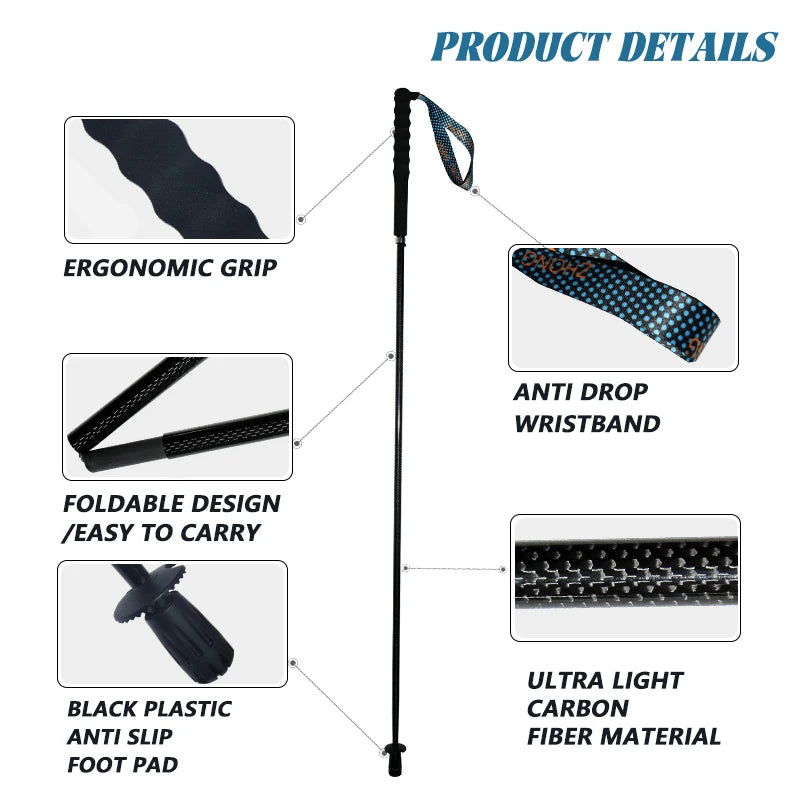 Carbon City Walking Running Sticks Lightweight T800 Carbon Fiber Collapsible Telescopic Pole Hiking Cane Trekking Poles