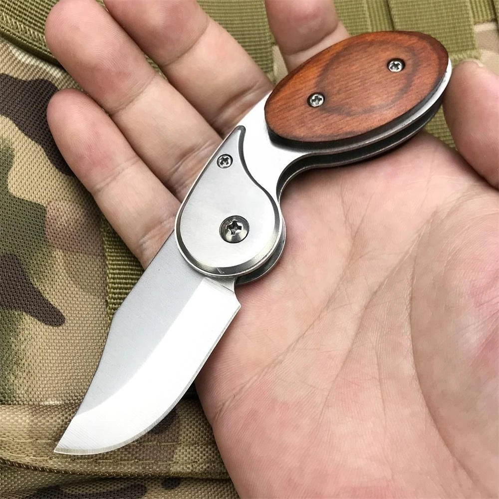Portable Pocket Folding Knife 5CR13MOV Blade Wood + Stainless Steel Handle Outdoor Hiking Camping Fishing Survival Multi-function Tool